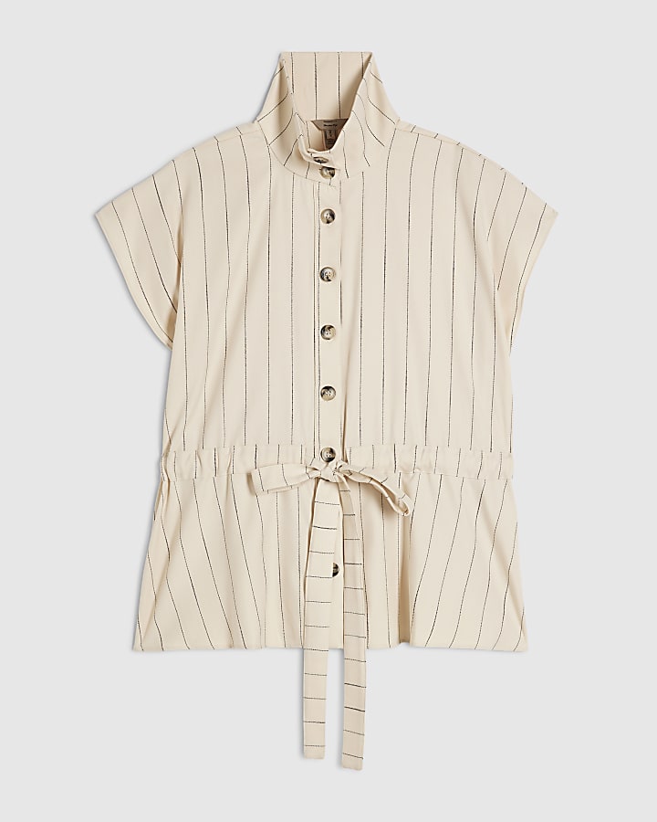 Cream Stripe Belted Shirt