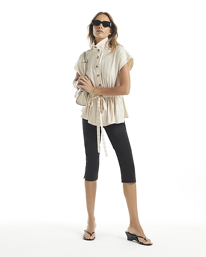 Cream Stripe Belted Shirt