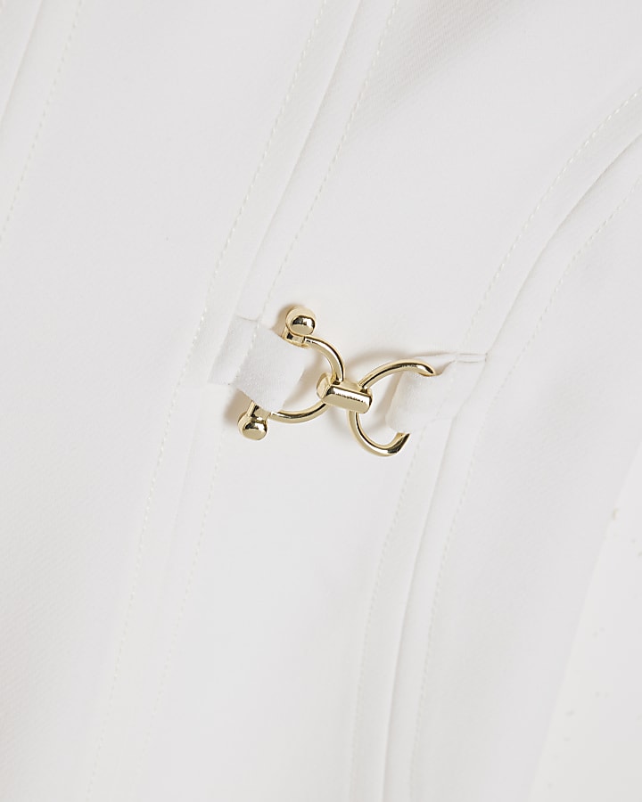 White Notch Neck Snaffle Midi Dress