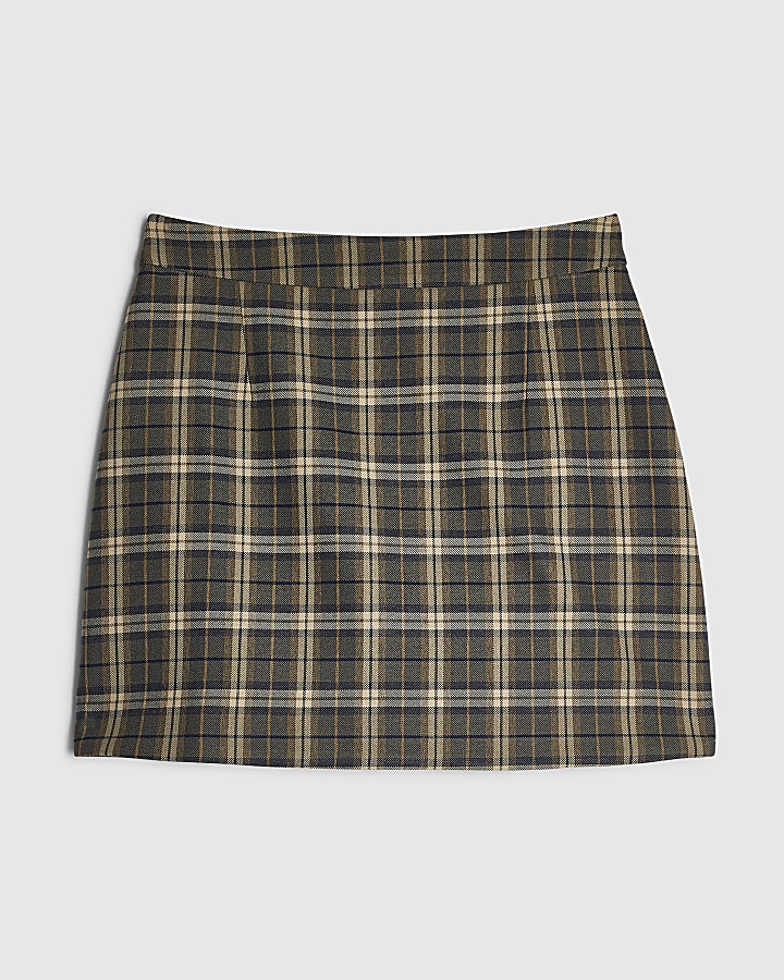 Green Check A-line Mini Skirt