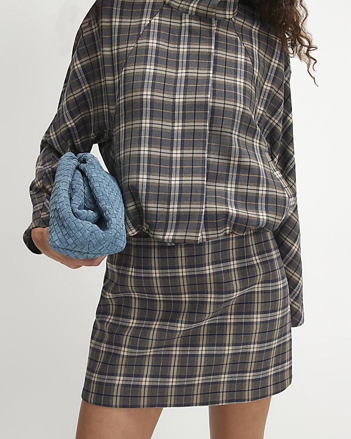 Green Check A-line Mini Skirt