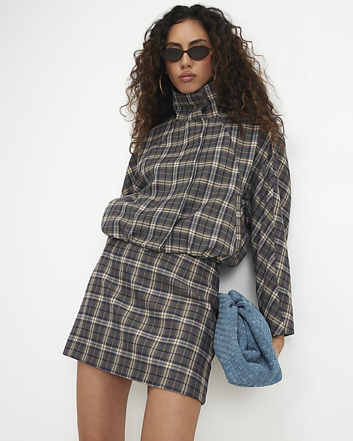 Green Check A-line Mini Skirt