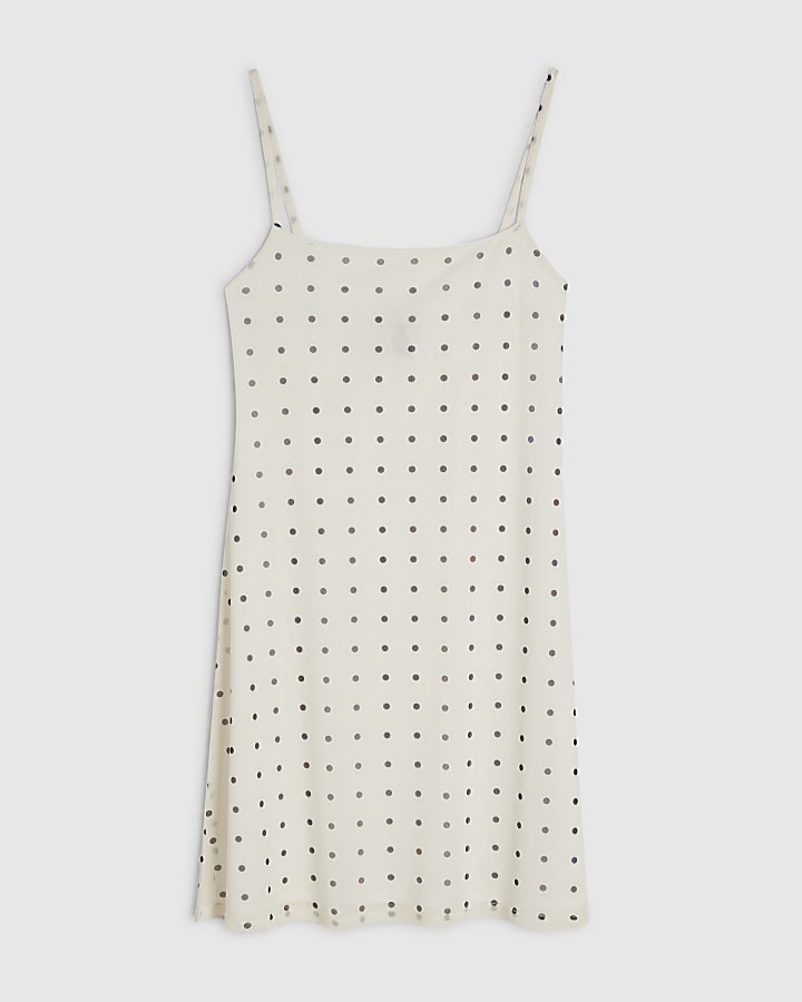 Cream Spot Print Mesh Cami Mini Dress