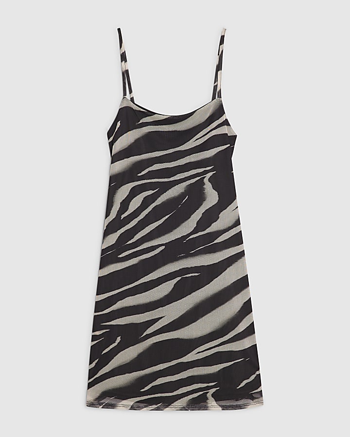 Cream Animal Print Mesh Cami Dress