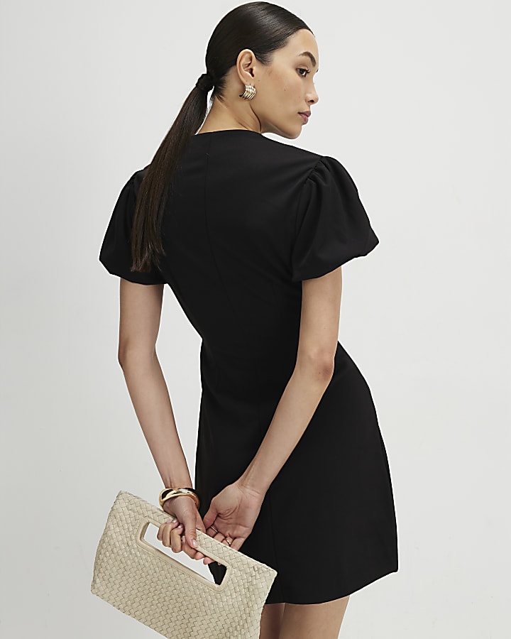 Black Puff Sleeve Mini Dress
