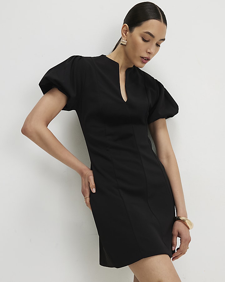 Black Puff Sleeve Mini Dress