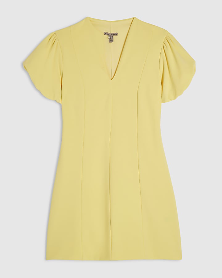 Yellow Puff Sleeve Mini Dress