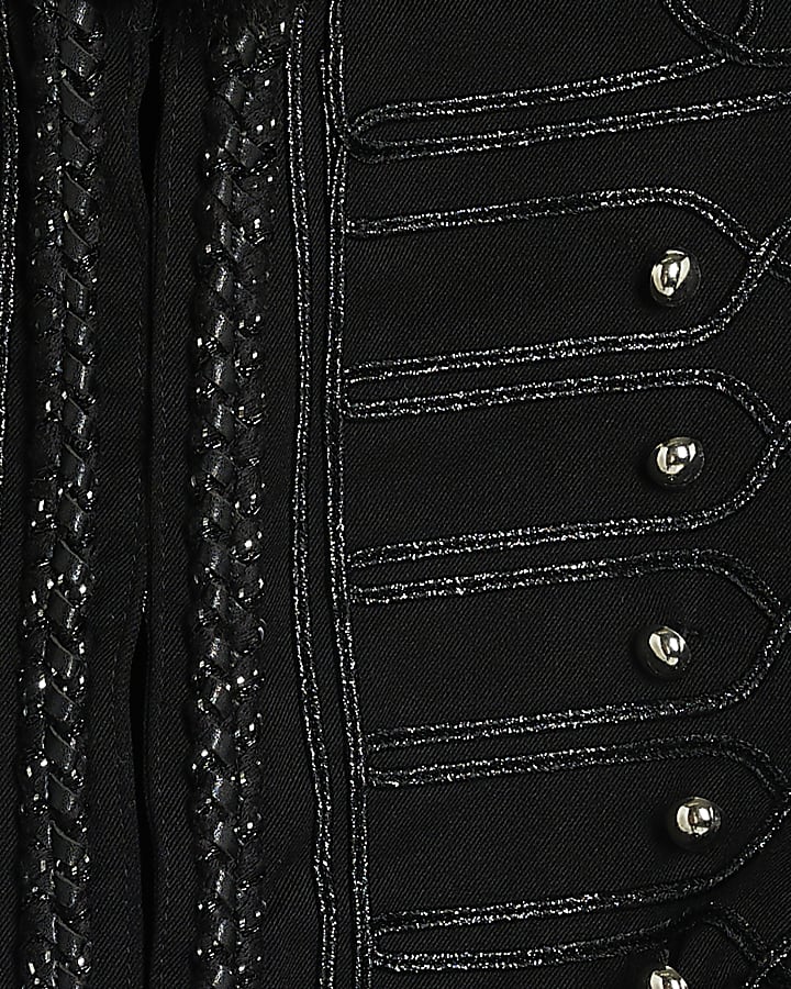 Black Faux Fur Trim Military Jacket