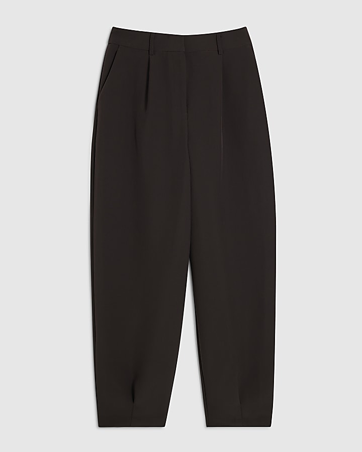 Brown Pleat Barrel Leg Trousers