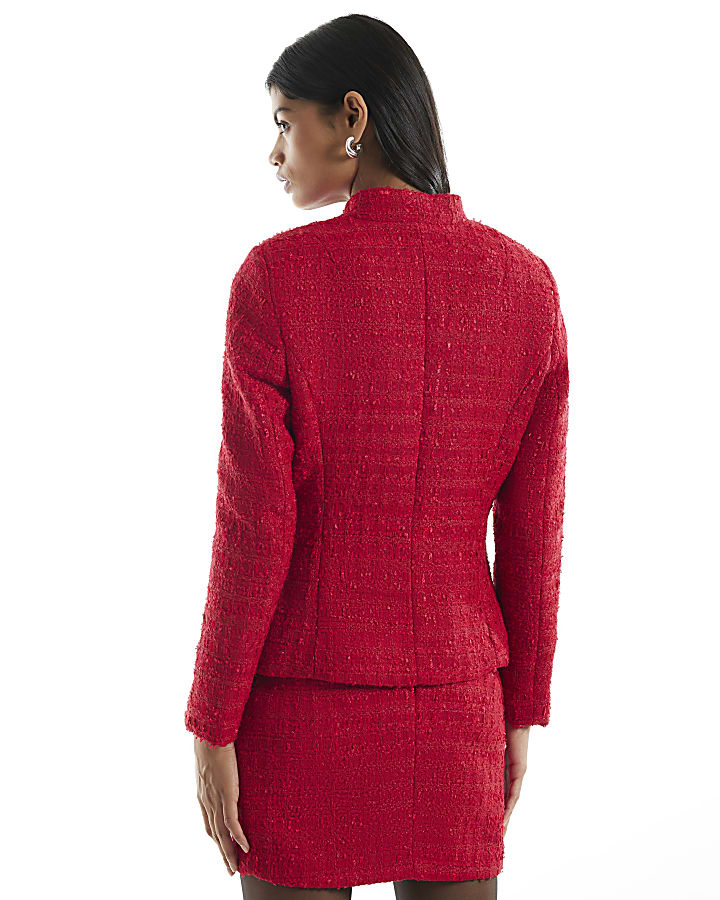 Red Boucle Frog Button Jacket