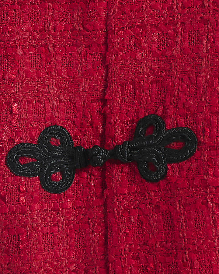 Red Boucle Frog Button Jacket