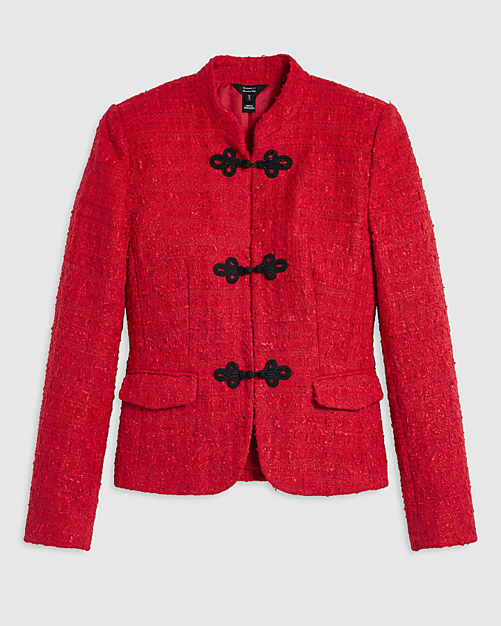 Red Boucle Frog Button Jacket