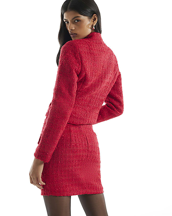 Red Boucle Pocket Mini Skirt