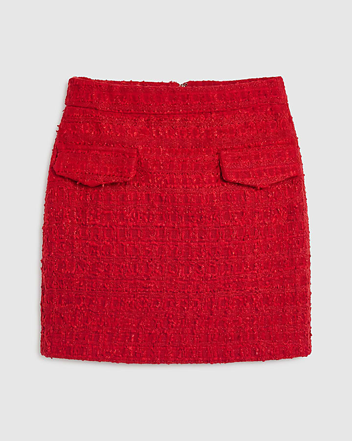 Red Boucle Pocket Mini Skirt