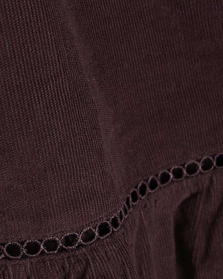 Purple Corduroy Lace Trim Shirt Dress