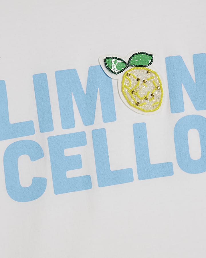 Blue Cotton Limoncello Beaded Fitted T-Shirt