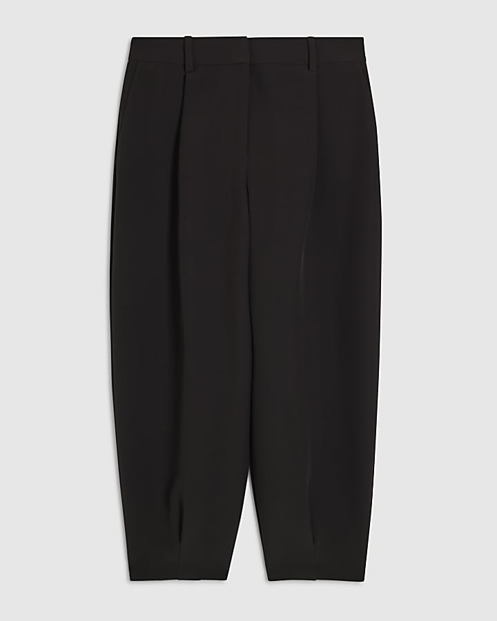 Petite Brown Pleated Barrel Leg Trousers
