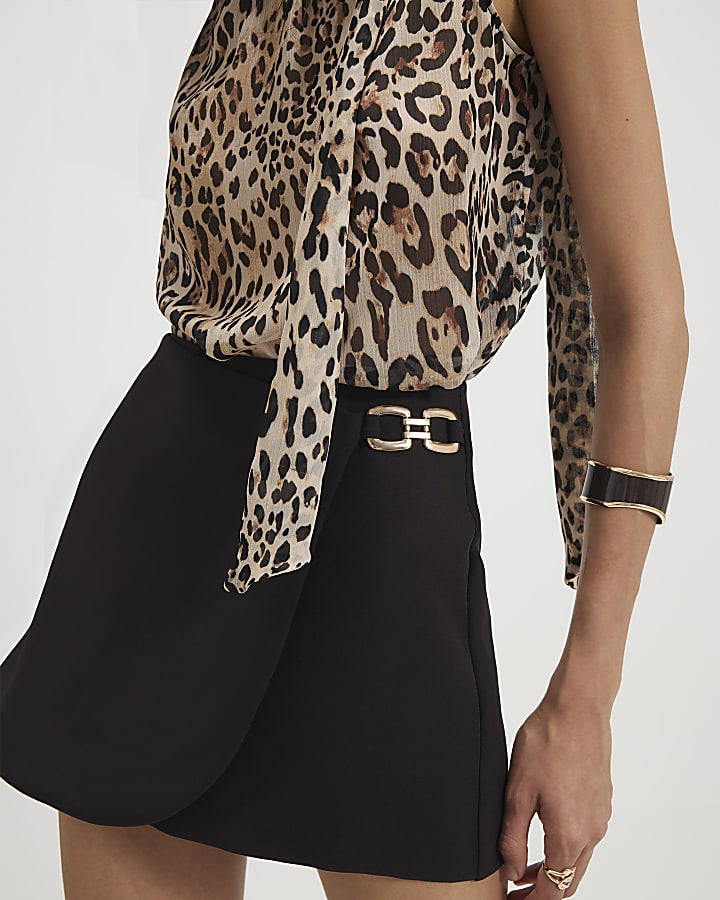 Brown Buckle Wrap Skort