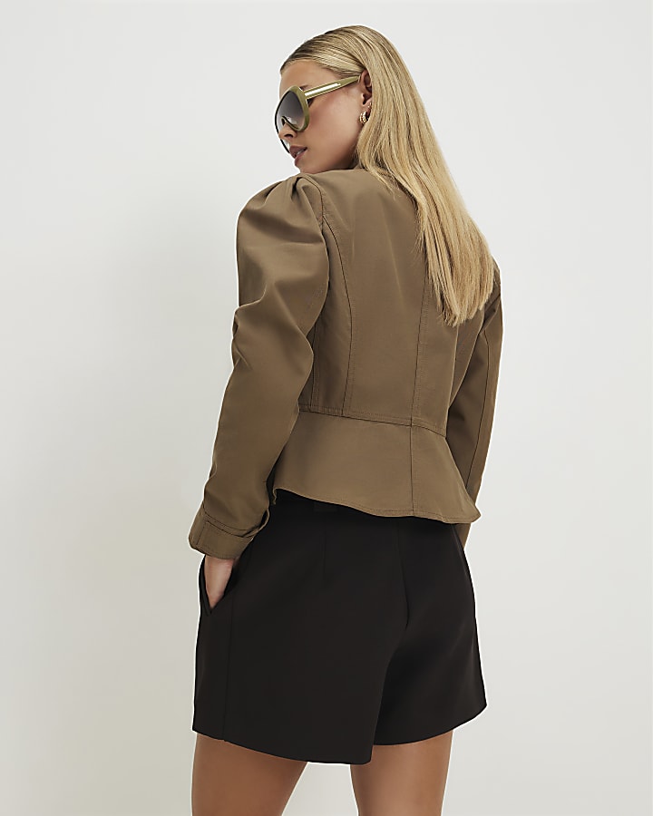 Petite Brown Smart Belted Structured Shorts