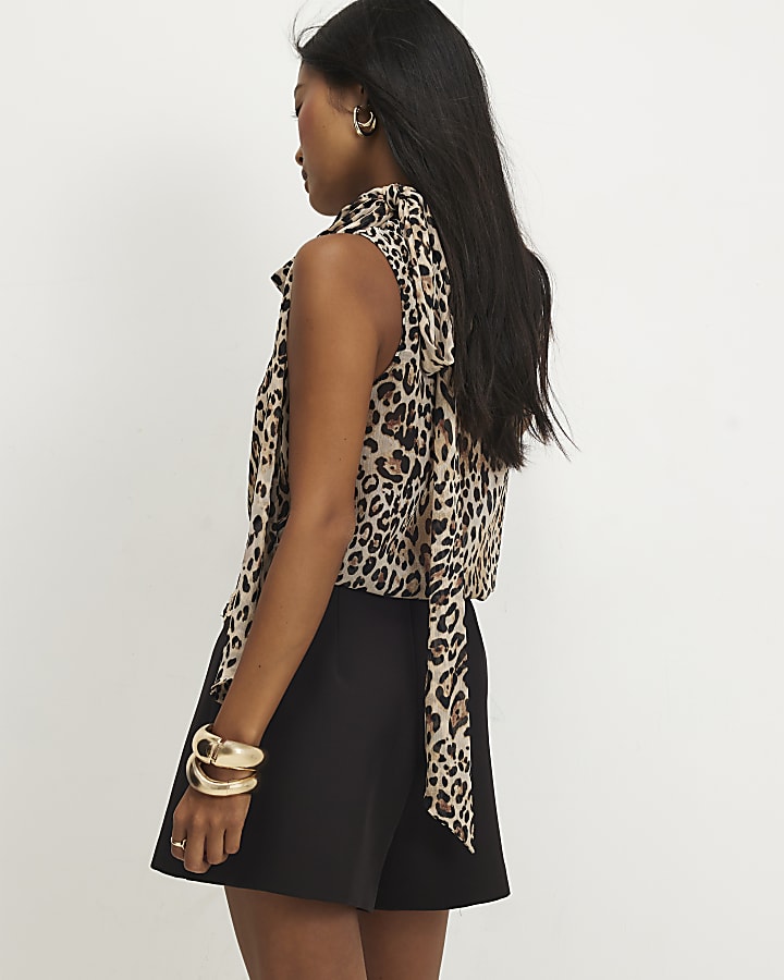 Petite Brown Buckle Wrap Skort