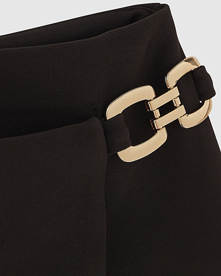 Petite Brown Buckle Wrap Skort