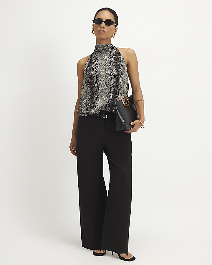 Petite Brown Belted Slim Leg Trousers