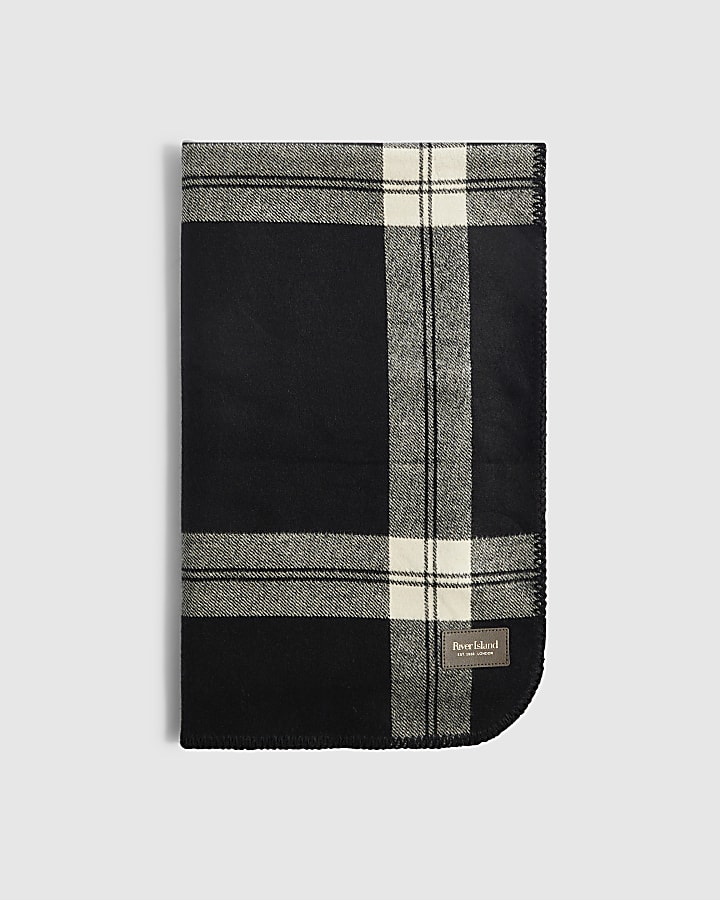 Black Knit Check Lightweight Scarf