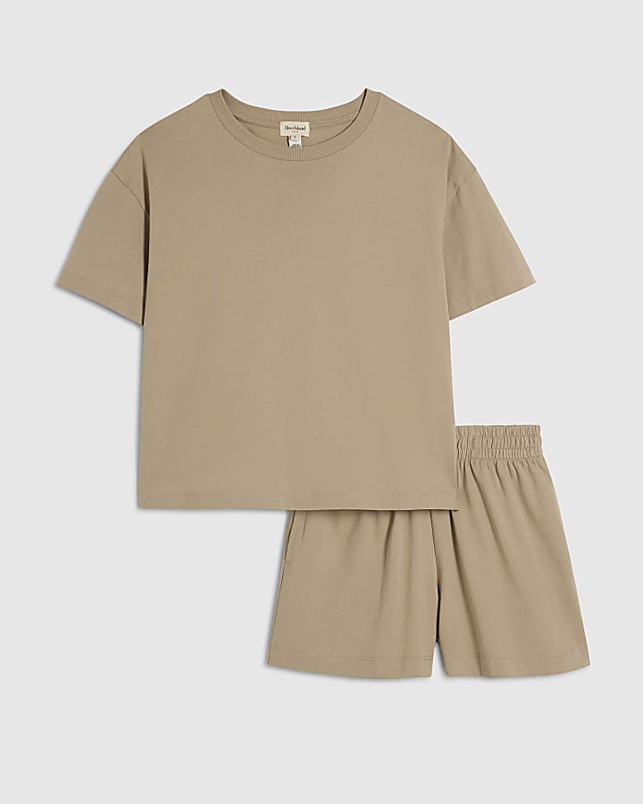 Beige Cotton T-Shirt And Shorts Set