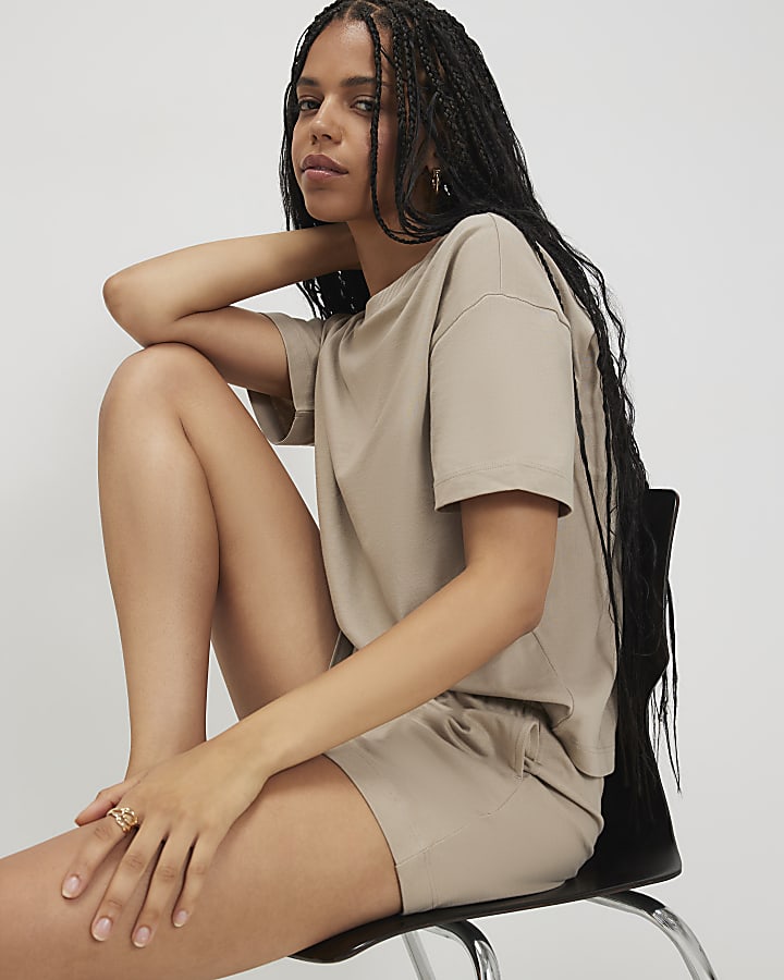 Beige Cotton T-Shirt And Shorts Set