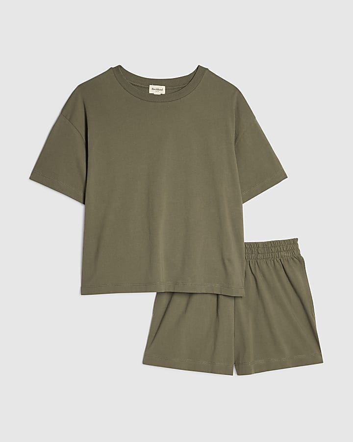 Khaki Cotton T-Shirt and Shorts Set