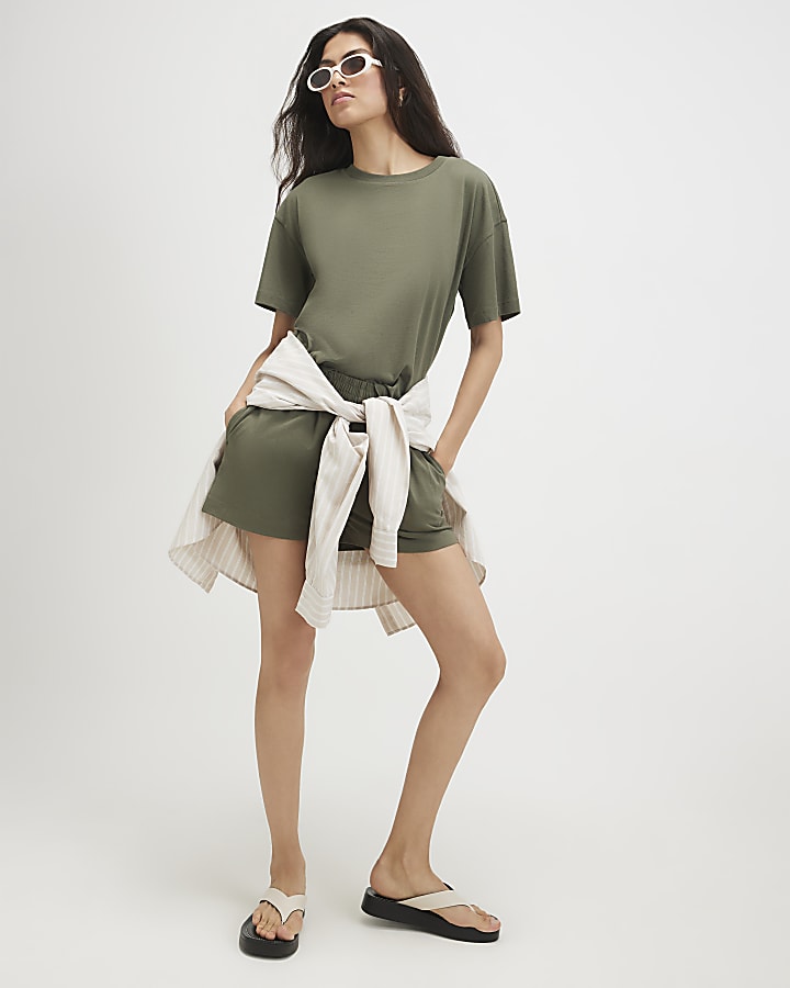 Khaki Cotton T-Shirt and Shorts Set