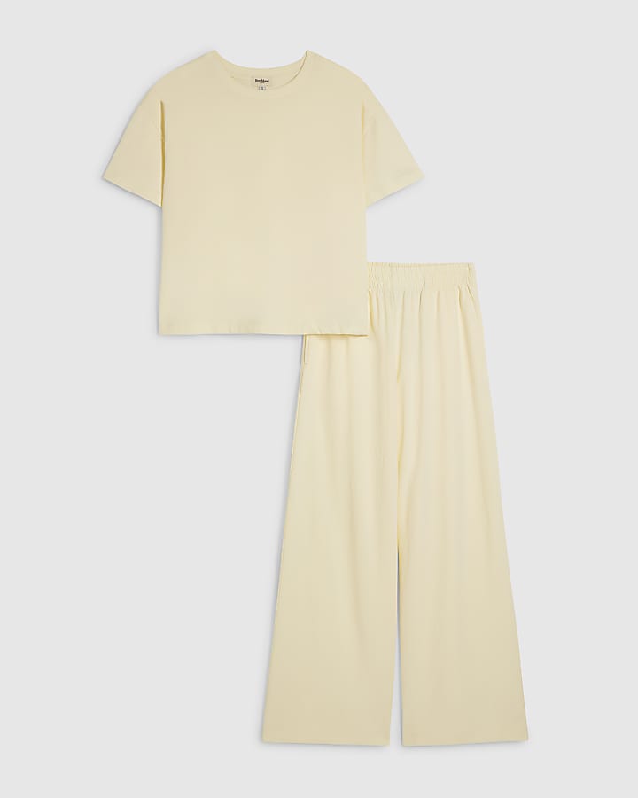Yellow Cotton T-Shirt And Trousers Set