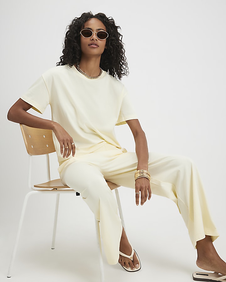 Yellow Cotton T-Shirt And Trousers Set