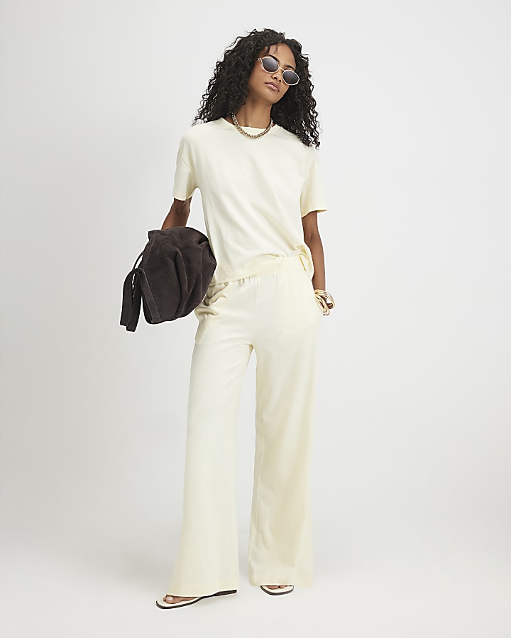 Yellow Cotton T-Shirt And Trousers Set