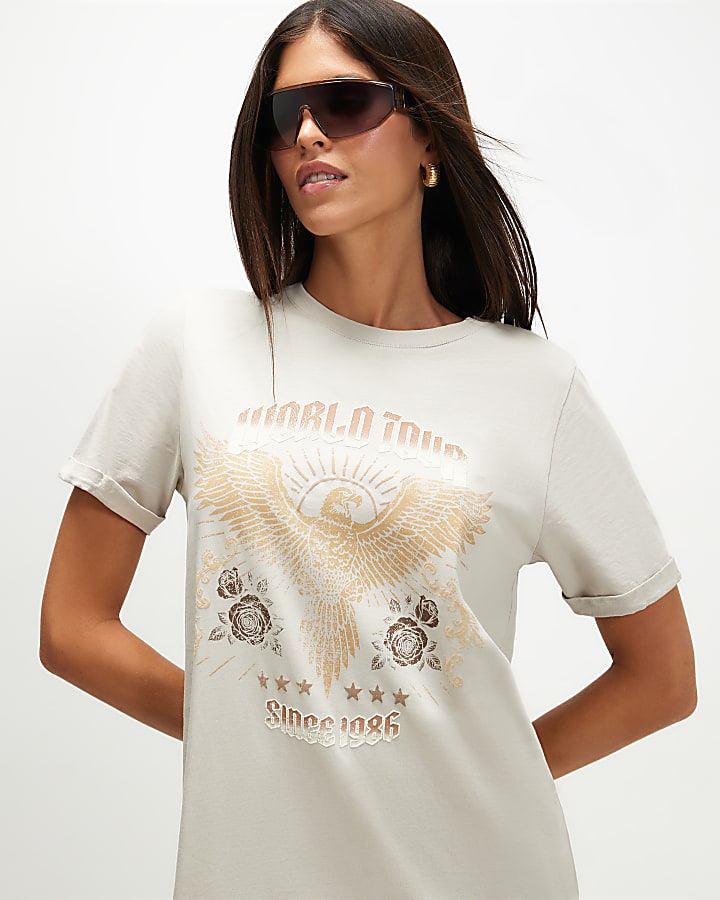 Cream Cotton World Tour Midi T-Shirt Dress