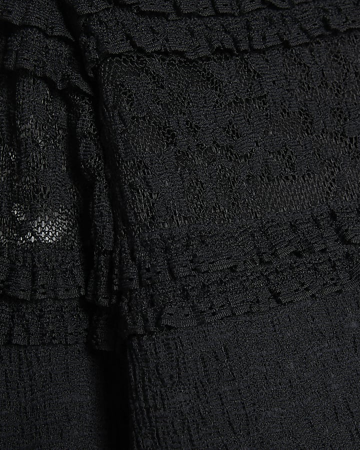 Black Ruffle Textured Lace Top