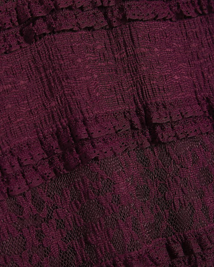 Burgundy Ruffle Textured Lace Top