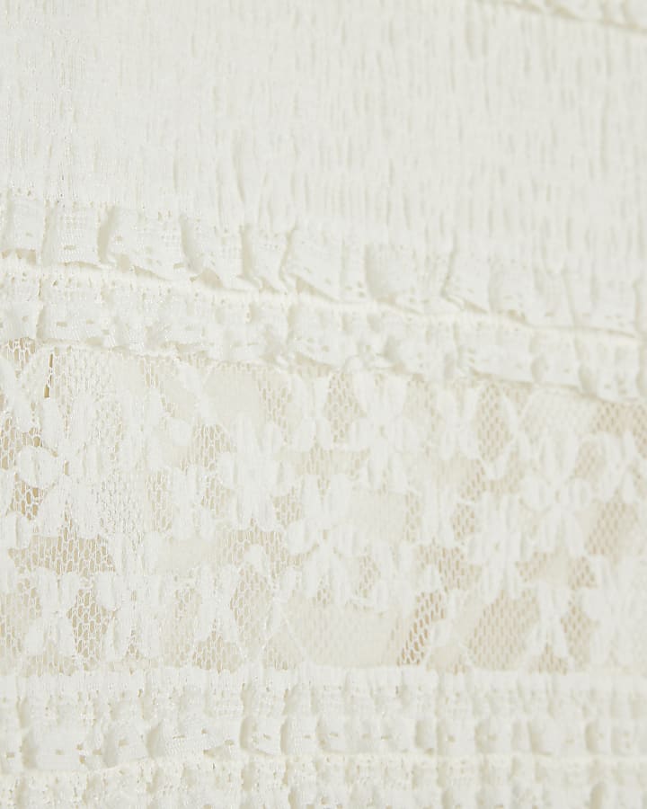 Cream Ruffle Textured Lace Top