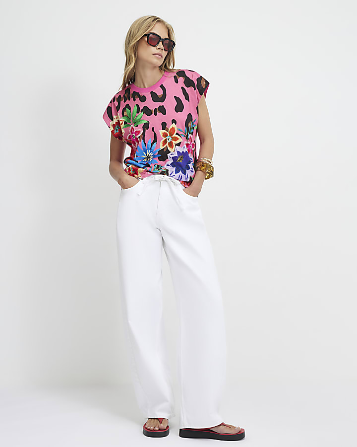 Pink Cotton Animal Floral T-Shirt
