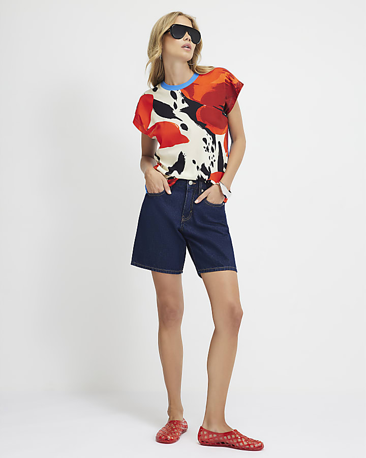 Blue Animal Abstract Print T-Shirt