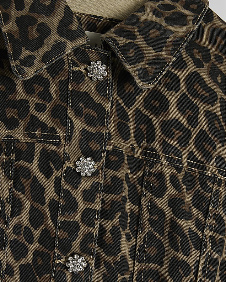 Brown Leopard Print Pleat Front Denim Dress