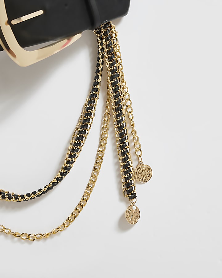 Black Faux Leather Chunky Chain Belt