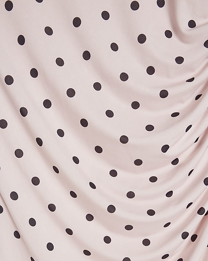 Pink Spot Print Asymmetric Neck Midi Dress
