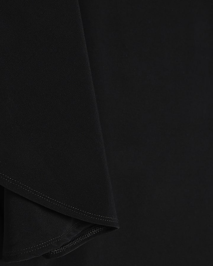Black High Neck Asymmetric Longline Top