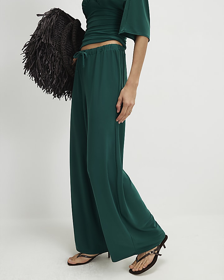Green Drawstring Wide Leg Trousers