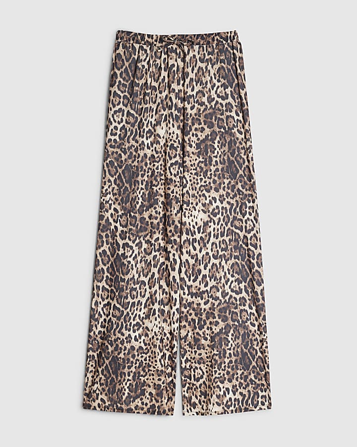 Brown Leopard Print Wide Leg Trousers