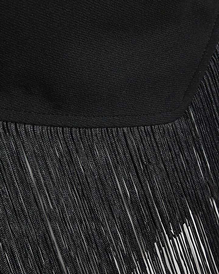 Black Asymmetric Fringe Drape Top