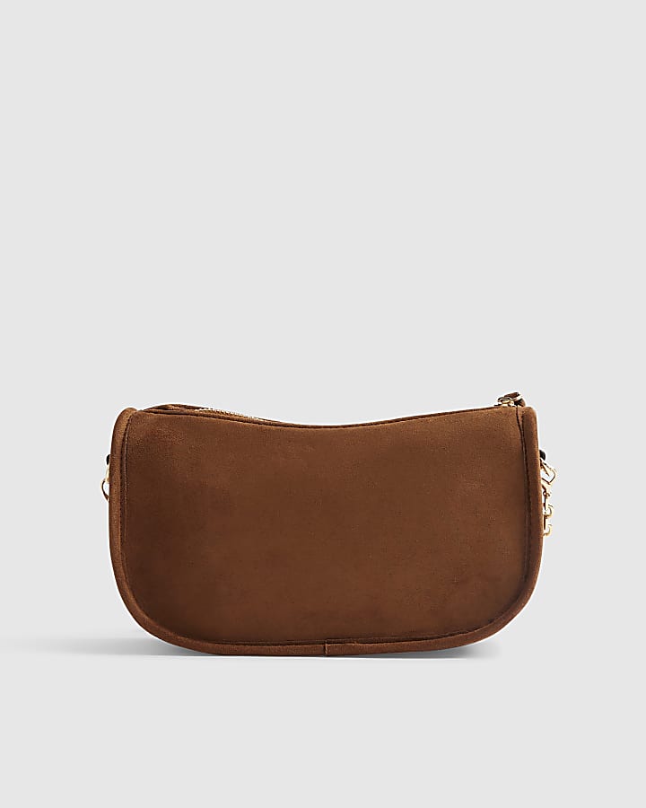 Brown Scooped Embossed Crossbody Bag