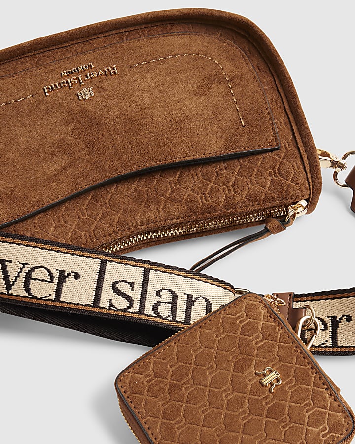Brown Scooped Embossed Crossbody Bag
