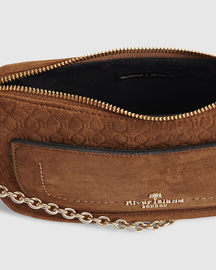 Brown Scooped Embossed Crossbody Bag